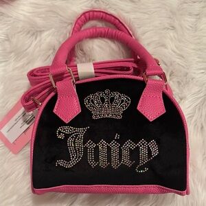 Juicy Couture Pink and Black Mini Bag with Rhinestone Embellishments